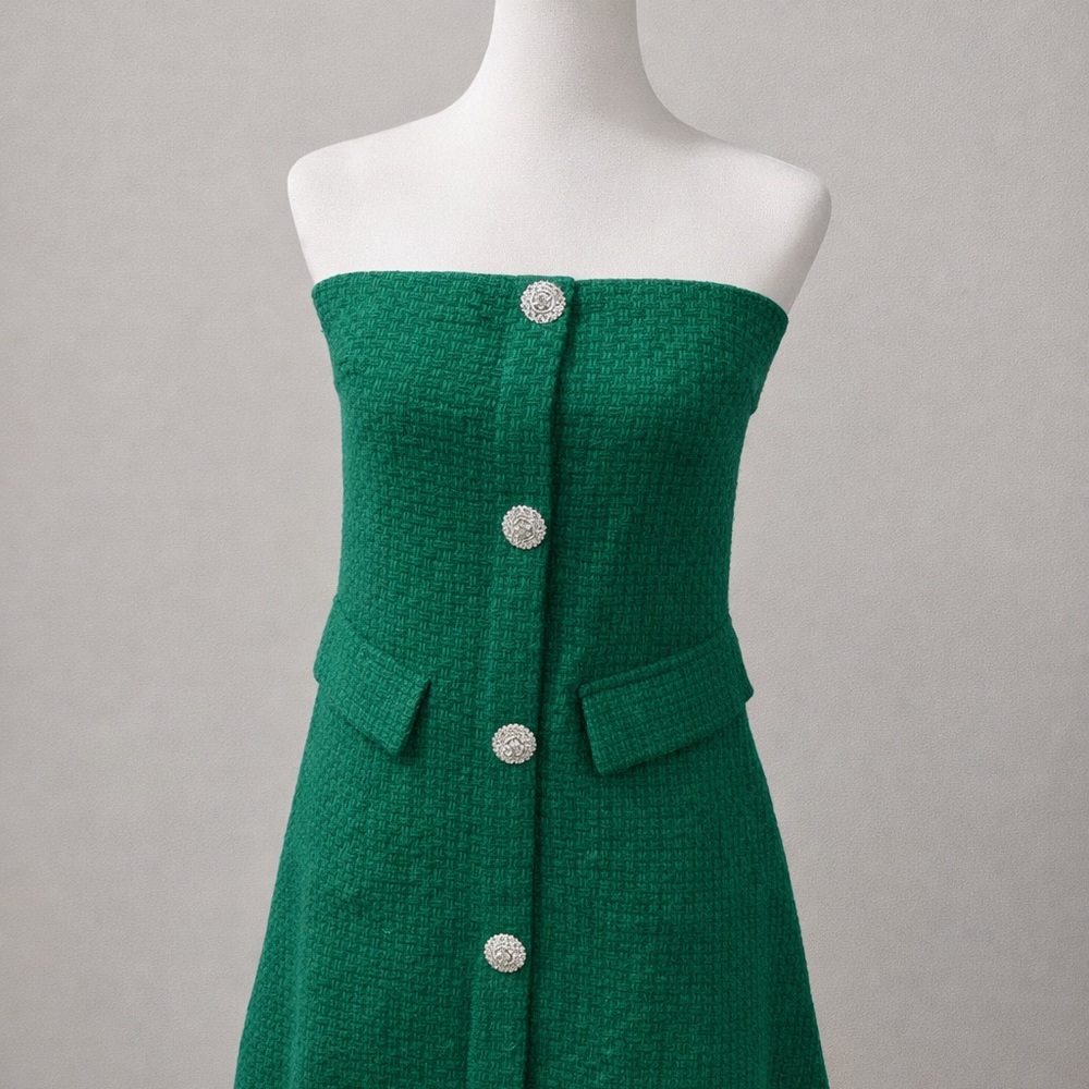 White Birch Strapless Green Tweed Mini Dress Boutique S M L XL 1X 2X 3X NWOT